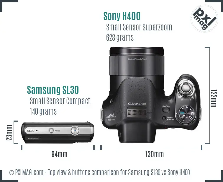 Samsung SL30 vs Sony H400 top view buttons comparison