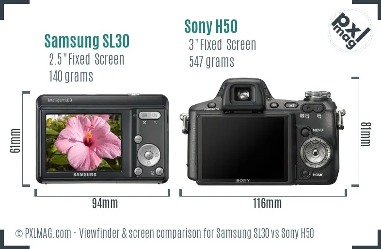 Samsung SL30 vs Sony H50 Screen and Viewfinder comparison