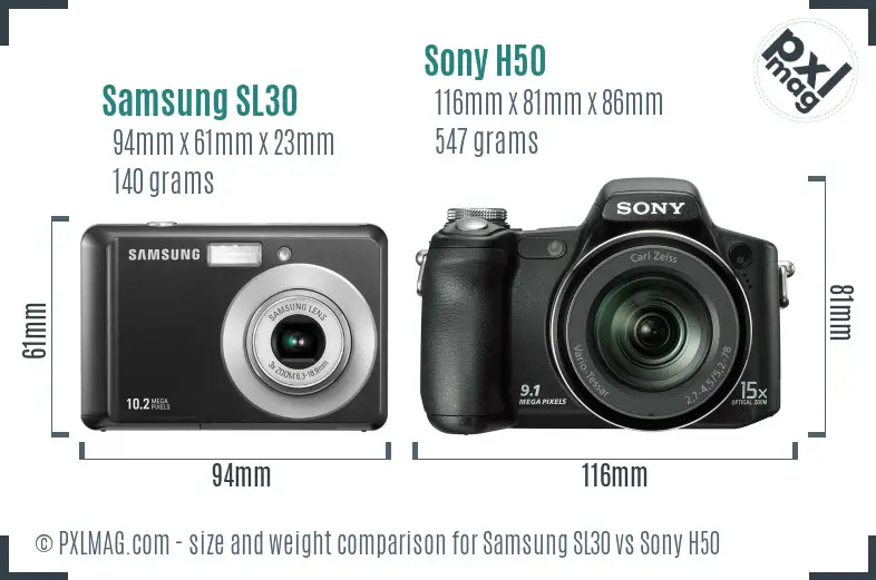 Samsung SL30 vs Sony H50 size comparison