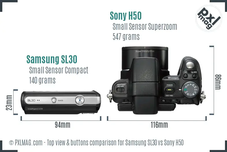 Samsung SL30 vs Sony H50 top view buttons comparison