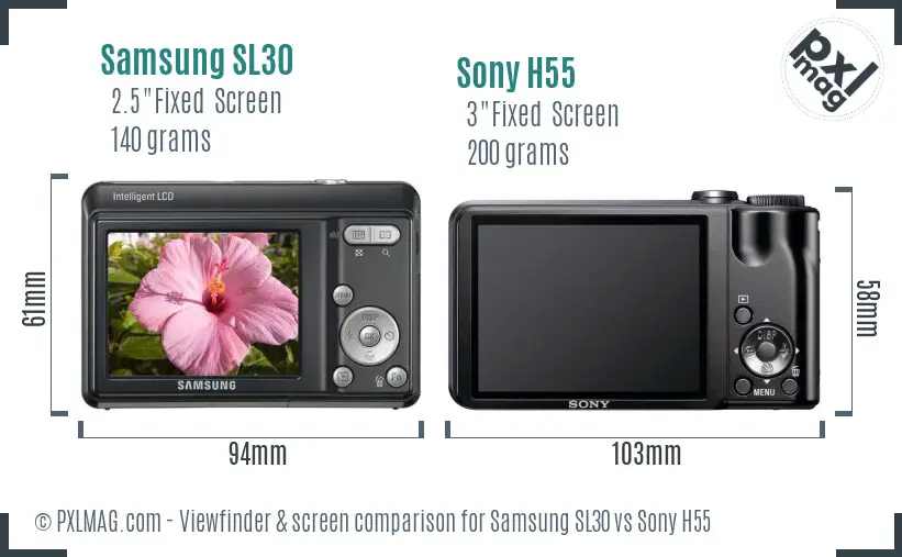 Samsung SL30 vs Sony H55 Screen and Viewfinder comparison
