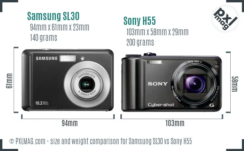 Samsung SL30 vs Sony H55 size comparison