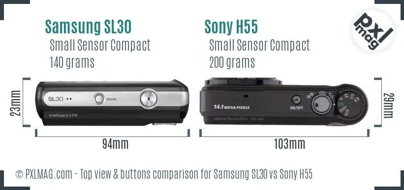 Samsung SL30 vs Sony H55 top view buttons comparison