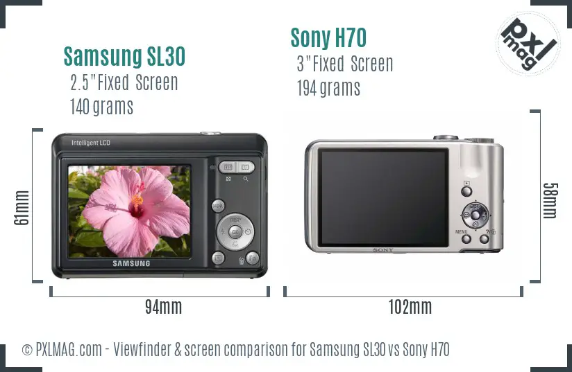 Samsung SL30 vs Sony H70 Screen and Viewfinder comparison