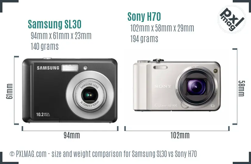 Samsung SL30 vs Sony H70 size comparison