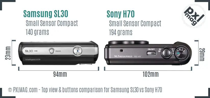 Samsung SL30 vs Sony H70 top view buttons comparison