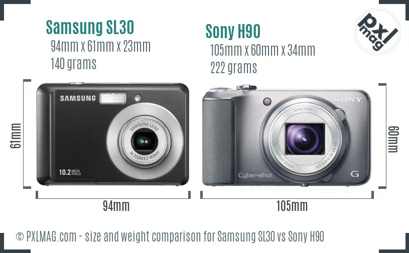 Samsung SL30 vs Sony H90 size comparison