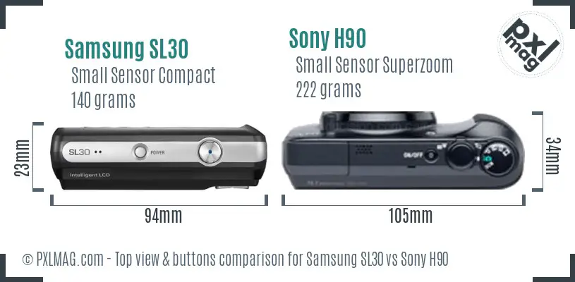 Samsung SL30 vs Sony H90 top view buttons comparison