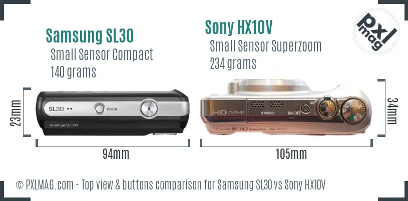 Samsung SL30 vs Sony HX10V top view buttons comparison Samsung SL30 vs Sony HX10V top view buttons comparison