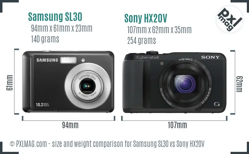Samsung SL30 vs Sony HX20V size comparison