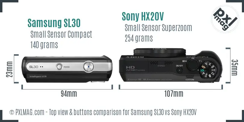 Samsung SL30 vs Sony HX20V top view buttons comparison