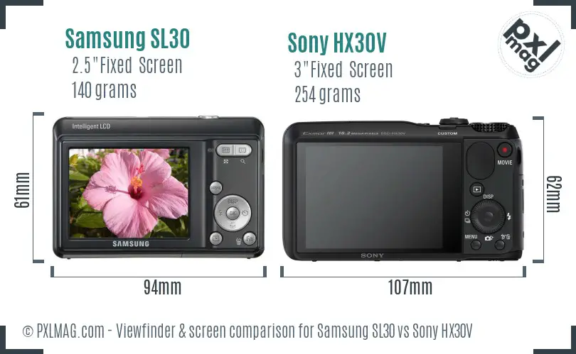 Samsung SL30 vs Sony HX30V Screen and Viewfinder comparison
