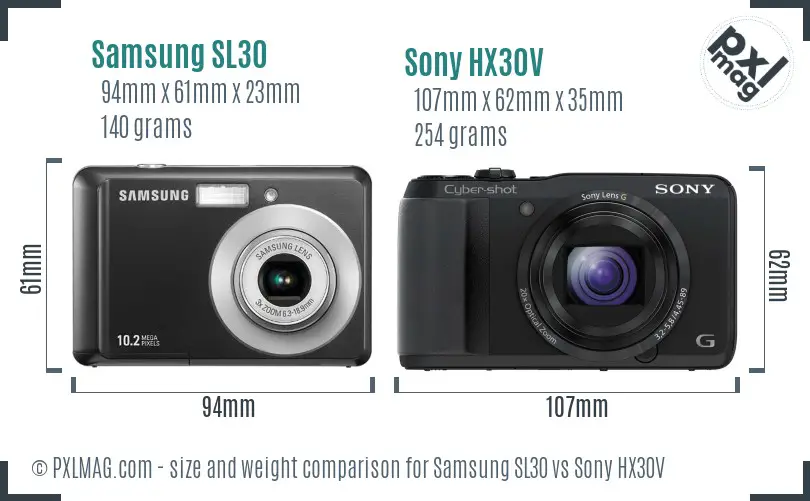 Samsung SL30 vs Sony HX30V size comparison