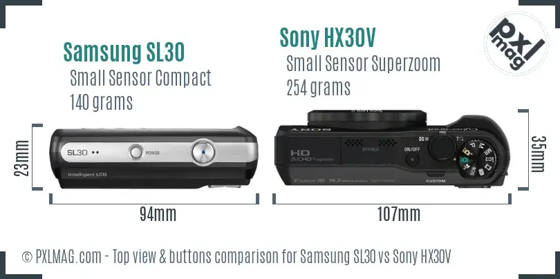 Samsung SL30 vs Sony HX30V top view buttons comparison