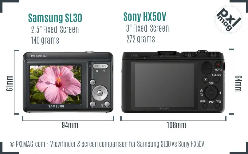 Samsung SL30 vs Sony HX50V Screen and Viewfinder comparison