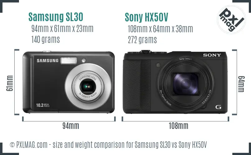 Samsung SL30 vs Sony HX50V size comparison