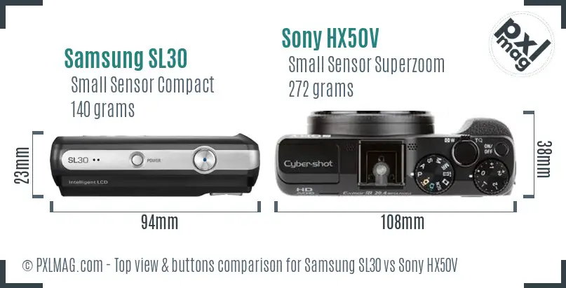 Samsung SL30 vs Sony HX50V top view buttons comparison