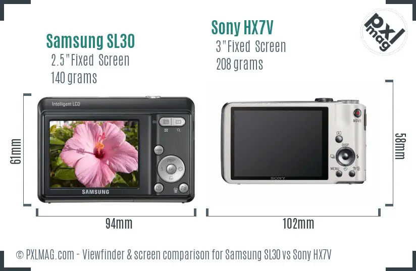 Samsung SL30 vs Sony HX7V Screen and Viewfinder comparison