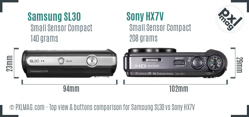 Samsung SL30 vs Sony HX7V top view buttons comparison