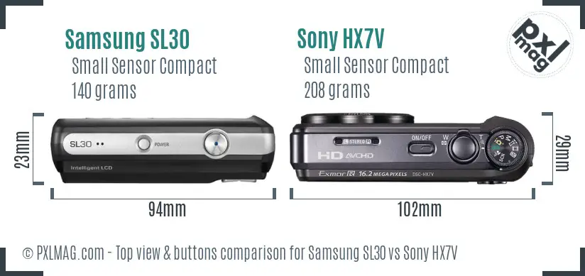 Samsung SL30 vs Sony HX7V top view buttons comparison Samsung SL30 vs Sony HX7V top view buttons comparison