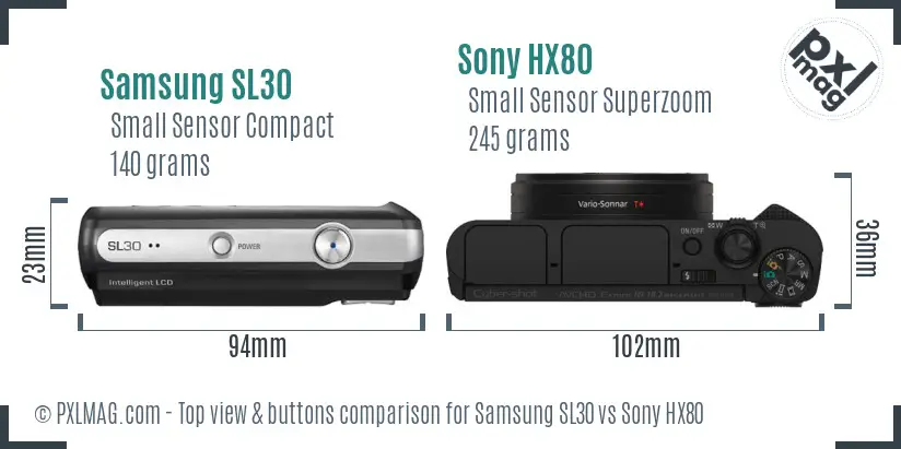 Samsung SL30 vs Sony HX80 top view buttons comparison