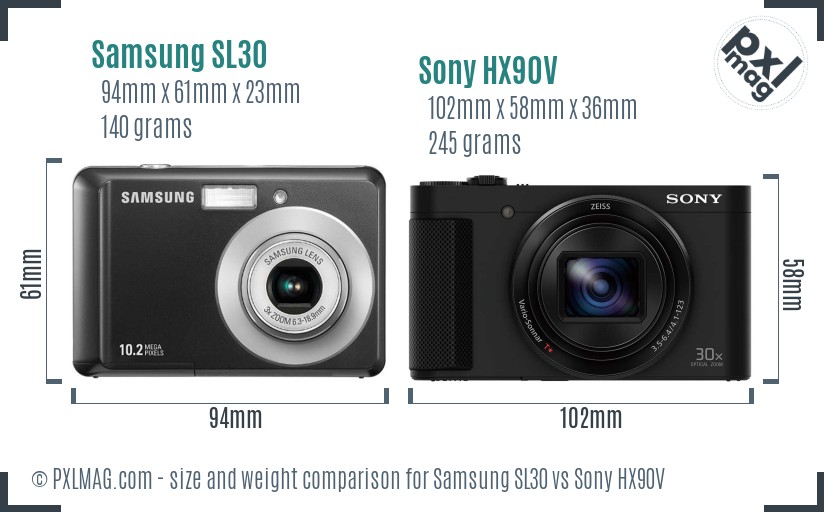 Samsung SL30 vs Sony HX90V size comparison