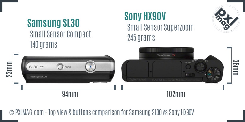 Samsung SL30 vs Sony HX90V top view buttons comparison