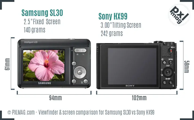 Samsung SL30 vs Sony HX99 Screen and Viewfinder comparison