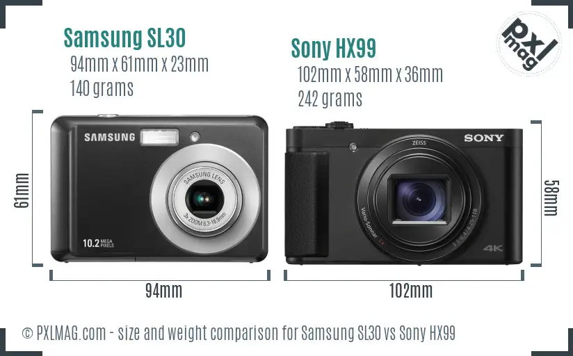 Samsung SL30 vs Sony HX99 size comparison