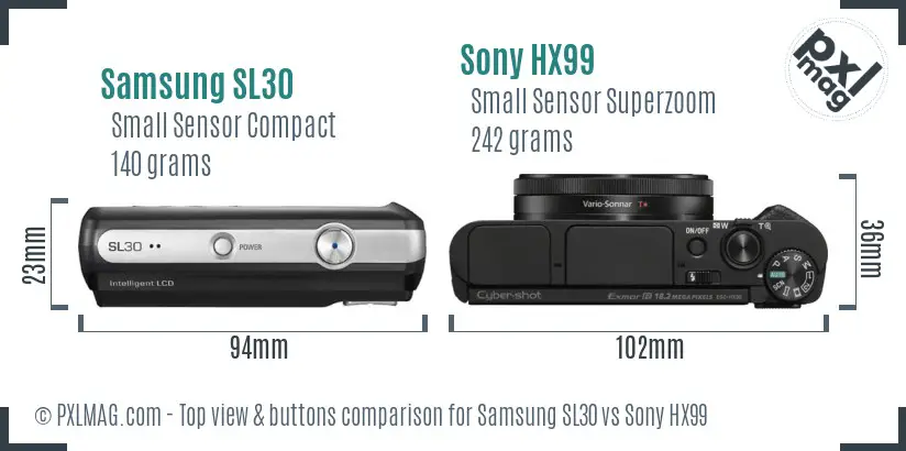 Samsung SL30 vs Sony HX99 top view buttons comparison