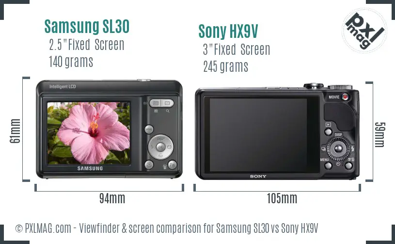 Samsung SL30 vs Sony HX9V Screen and Viewfinder comparison Samsung SL30 vs Sony HX9V Screen and Viewfinder comparison