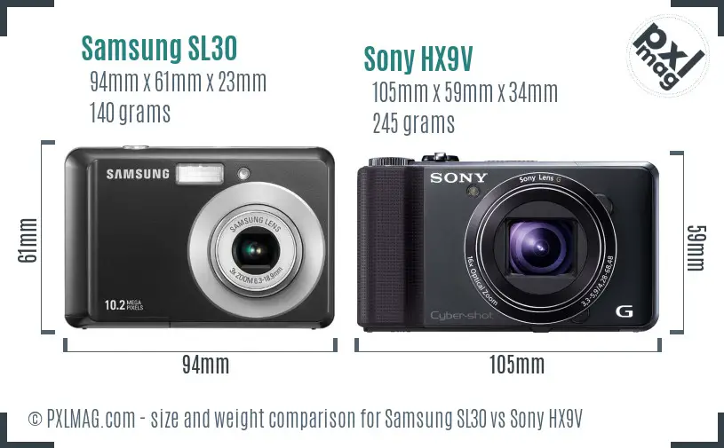 Samsung SL30 vs Sony HX9V size comparison Samsung SL30 vs Sony HX9V size comparison