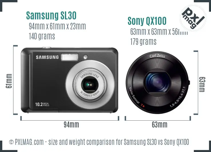 Samsung SL30 vs Sony QX100 size comparison Samsung SL30 vs Sony QX100 size comparison