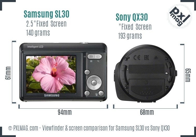 Samsung SL30 vs Sony QX30 Screen and Viewfinder comparison