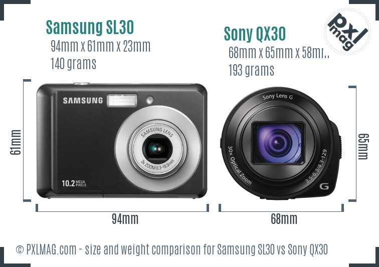 Samsung SL30 vs Sony QX30 size comparison