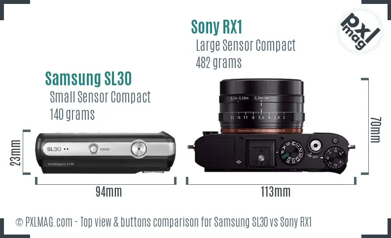 Samsung SL30 vs Sony RX1 top view buttons comparison