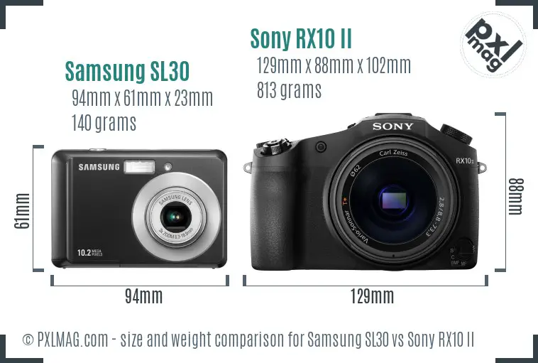 Samsung SL30 vs Sony RX10 II size comparison