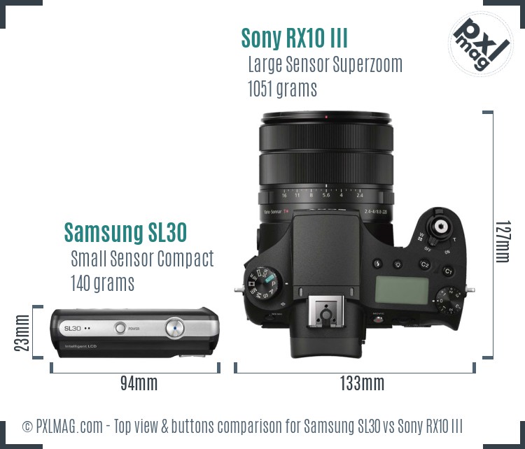 Samsung SL30 vs Sony RX10 III top view buttons comparison