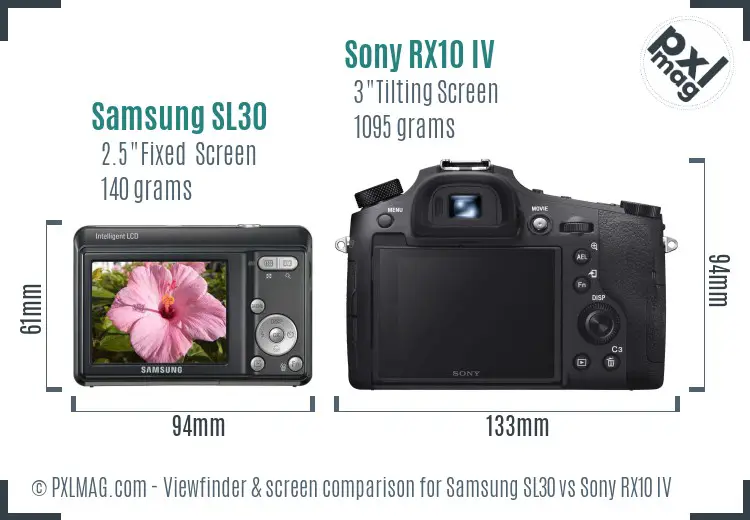 Samsung SL30 vs Sony RX10 IV Screen and Viewfinder comparison