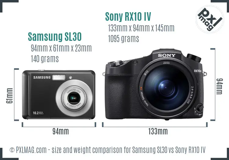 Samsung SL30 vs Sony RX10 IV size comparison