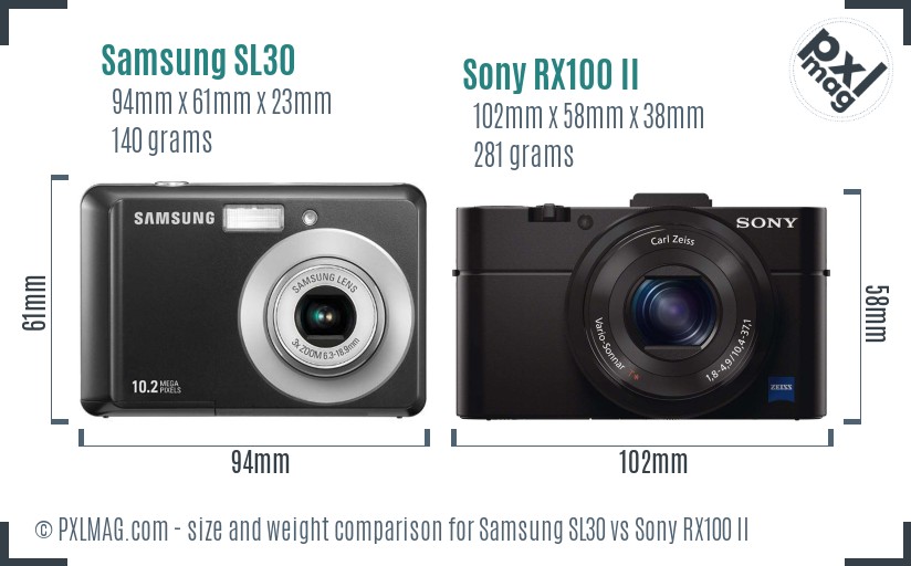Samsung SL30 vs Sony RX100 II size comparison
