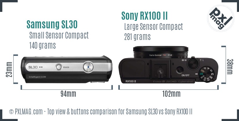 Samsung SL30 vs Sony RX100 II top view buttons comparison
