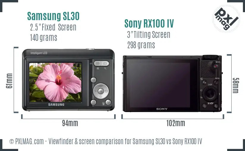 Samsung SL30 vs Sony RX100 IV Screen and Viewfinder comparison Samsung SL30 vs Sony RX100 IV Screen and Viewfinder comparison