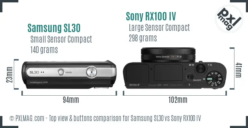 Samsung SL30 vs Sony RX100 IV top view buttons comparison Samsung SL30 vs Sony RX100 IV top view buttons comparison