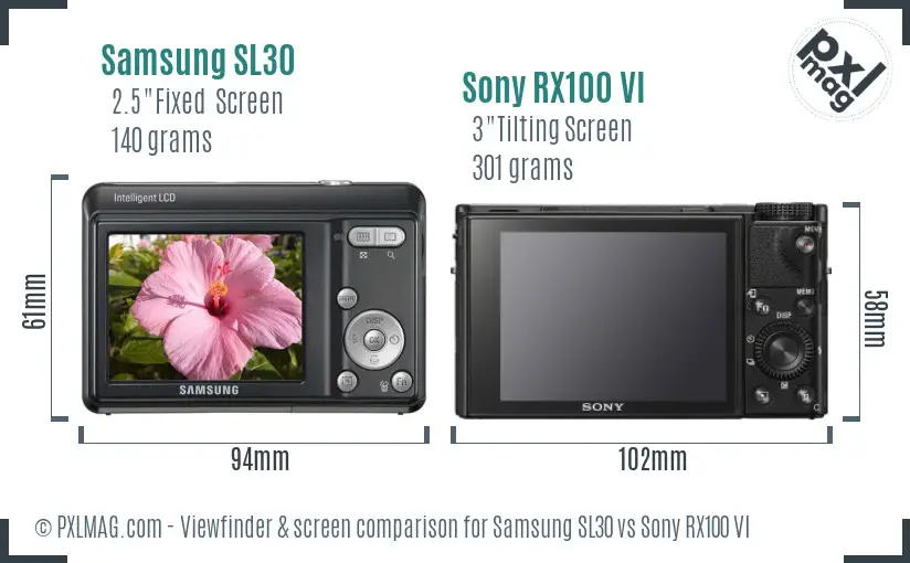 Samsung SL30 vs Sony RX100 VI Screen and Viewfinder comparison