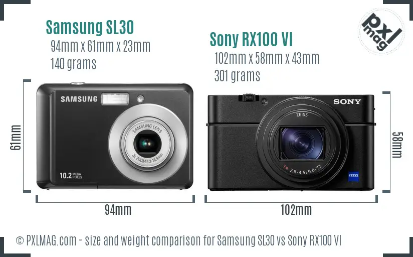 Samsung SL30 vs Sony RX100 VI size comparison