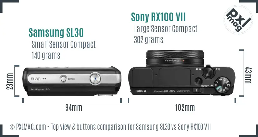 Samsung SL30 vs Sony RX100 VII top view buttons comparison