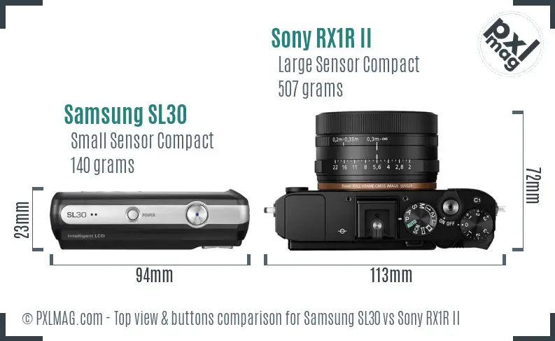 Samsung SL30 vs Sony RX1R II top view buttons comparison