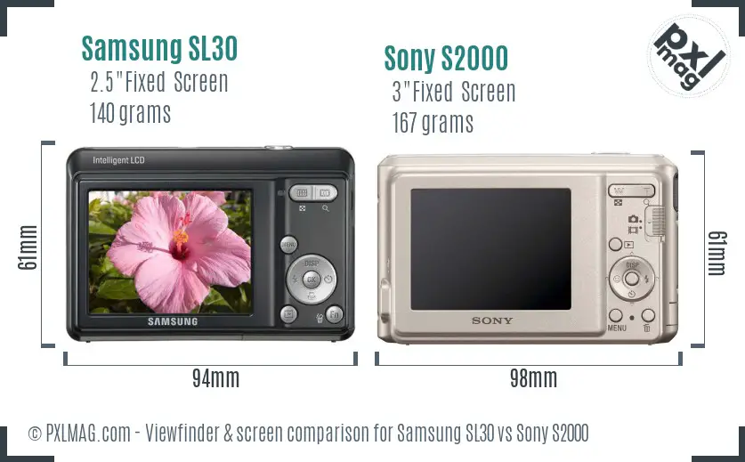 Samsung SL30 vs Sony S2000 Screen and Viewfinder comparison