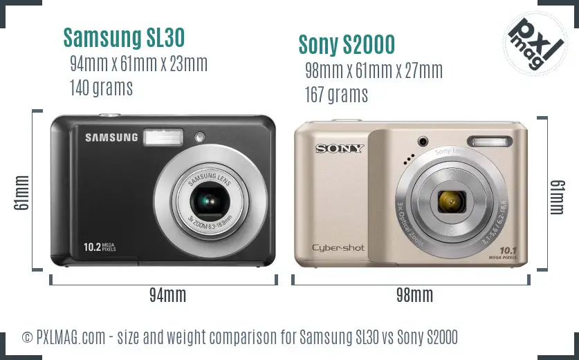 Samsung SL30 vs Sony S2000 size comparison